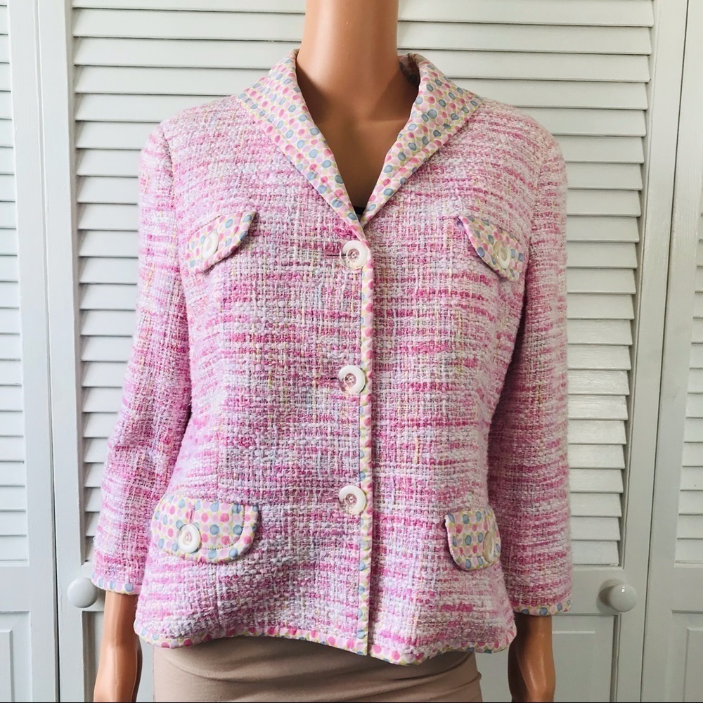 2/$50 SIGRID OLSEN Pink Tweed Poka Dot Blazer